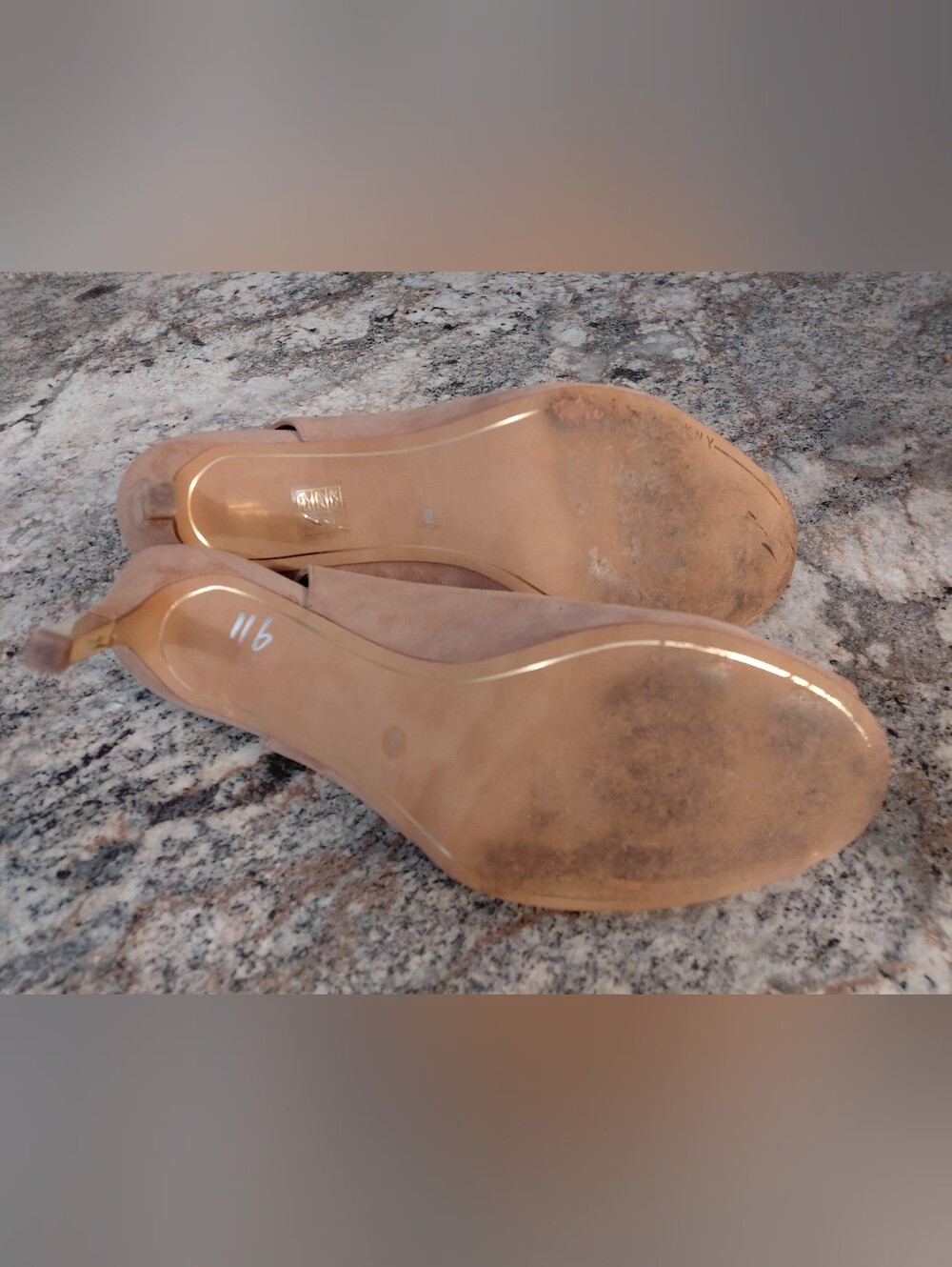 DKNY Nude Tan Suede Slingback Heels With Gold Accent Heels - Picture 5 of 9